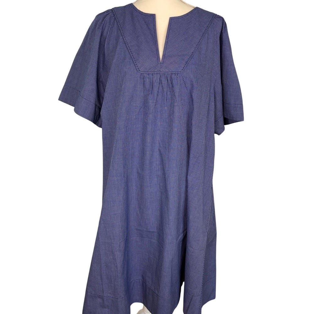 August Morgan Blue & White Gingham Cotton Shift Dress Pockets Preppy XL XXL NEW